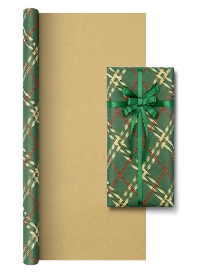Boerni Simple Festive Stylish Classic Christmas Check Emerald Green and Red Tartan Plaid Gift Wrapping Paper - 1 Mini Roll 17 X 10 ft Per roll 14.1 sq.ft.ttl - Luxury Gift Wrap For Birthday Holiday Mens - Image 3